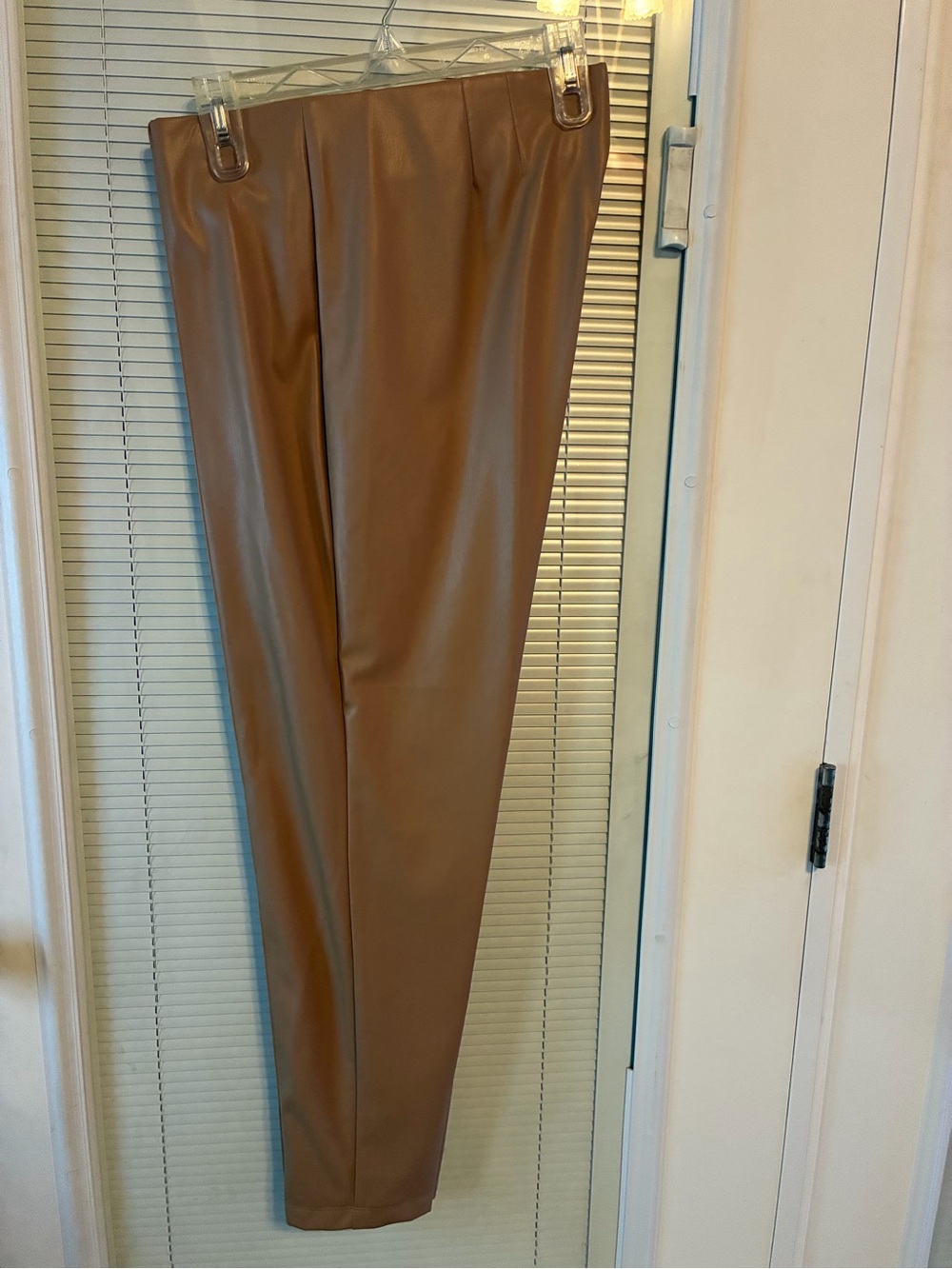new directions Tan Faux Leather Women’s Tapered Pants